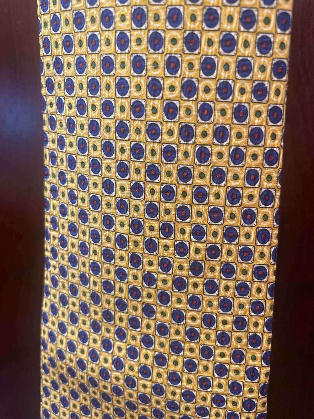 Vintage Polo Ralph Lauren Hand Made Silk Tie with Geometric Medallion Pattern
